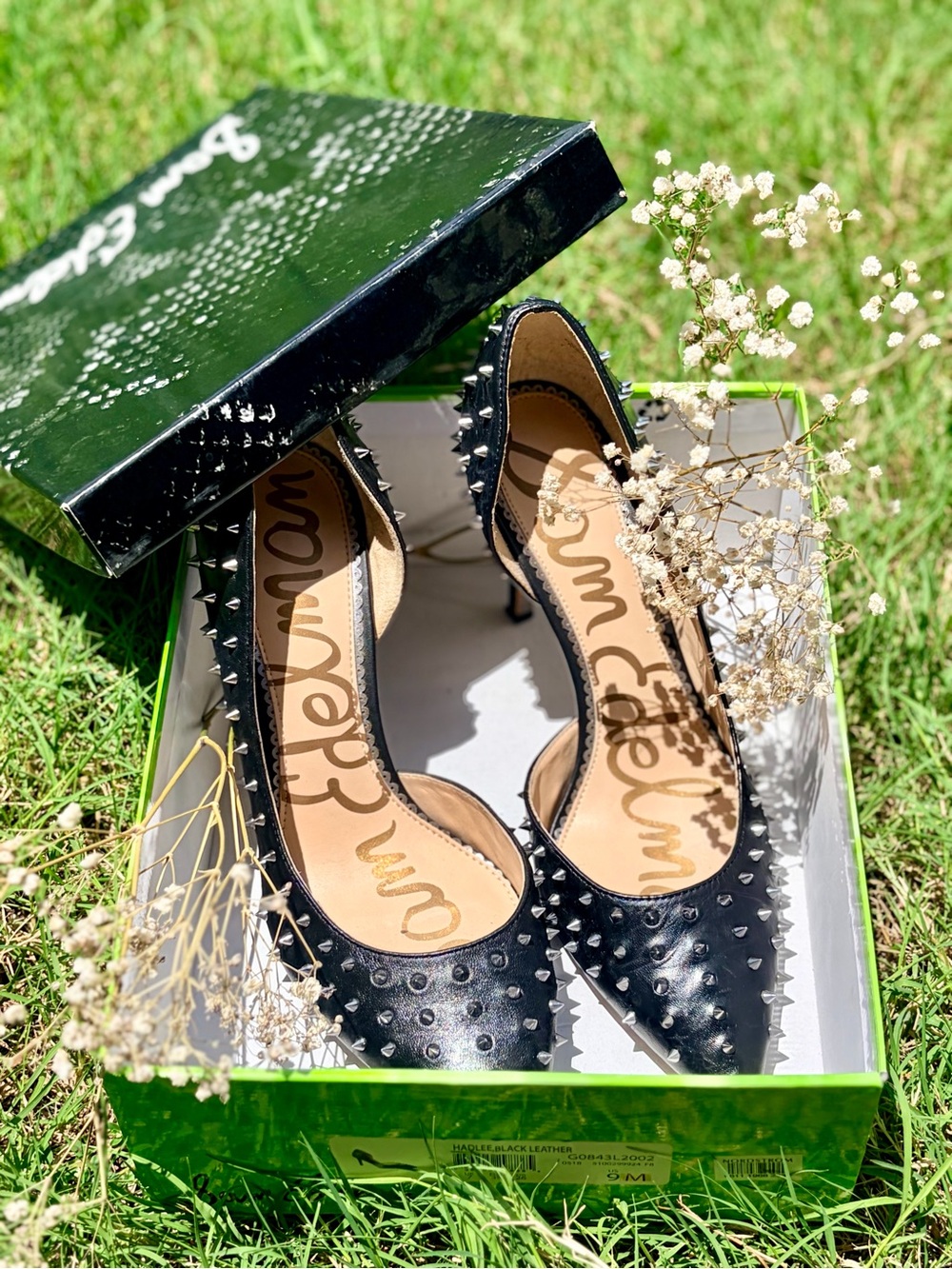 Sam Edelman Black Spiked Pointed-Toe Pumps